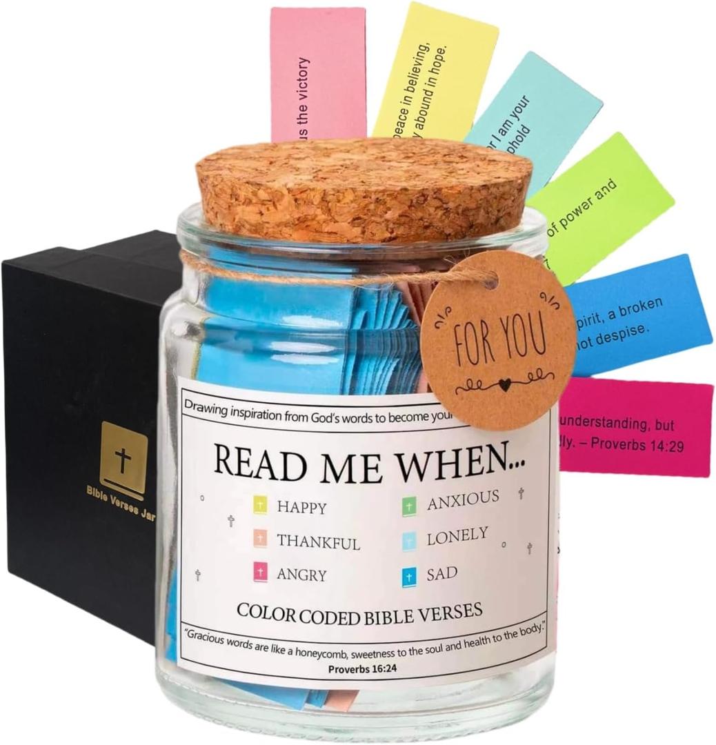 Bible Verse Jar, Christian Gifts for Women Faith, Read Me When Bible Verses Jar for Birthday Graduation Gift, Glass Inspirational Prayer Jars Bible Accessories for Mother Day