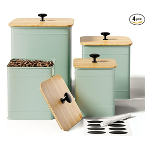 Kitchen Canisters for Countertop Set of 4 with Customizable Chalkboard Labels & Marker Pen - Big Iron Kitchen Canisters with Airtight Lids - Sage Green Canister Set - Flour and Sugar Containers