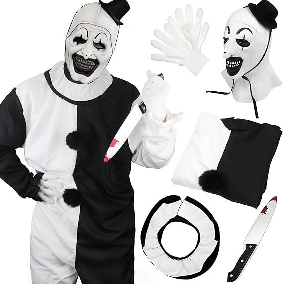 Halloween Clown Costume Black and White Clown Jumpsuit Outfit With Mask Accessories Set. Size M,L