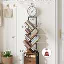 HIGDBFE 6 Tier Tree Bookshelf with Clock and Fabric Drawer, Small Narrow Bookcase, Tall Floor Standing Book Shelf for Bedroom, Living Room, Home Office, Rustic Brown