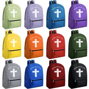 Amylove 12 Pcs Kids Christian Backpacks Bulk- 17'' Religious Jesus Loves You Cross Backpack for Christmas Church Gifts(Multicolor)
