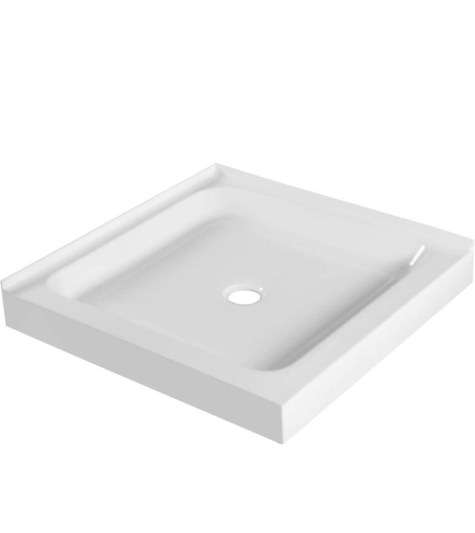 Fine Fixtures 32" x 32" Double Threshold Acrylic Shower Base with Non-Slip Textured Surface - Durable White Shower Floor Pan for Safe, Reliable Bathroom Use