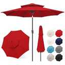 FLAME&SHADE 10ft Solar Outdoor Umbrella - 24 LED Lighted Patio Umbrella with Centre Surround Light, Table Umbrellas with Tilt & Crank for Pool, Porch, Garden, Deck, Backyard UV Protection (Red)