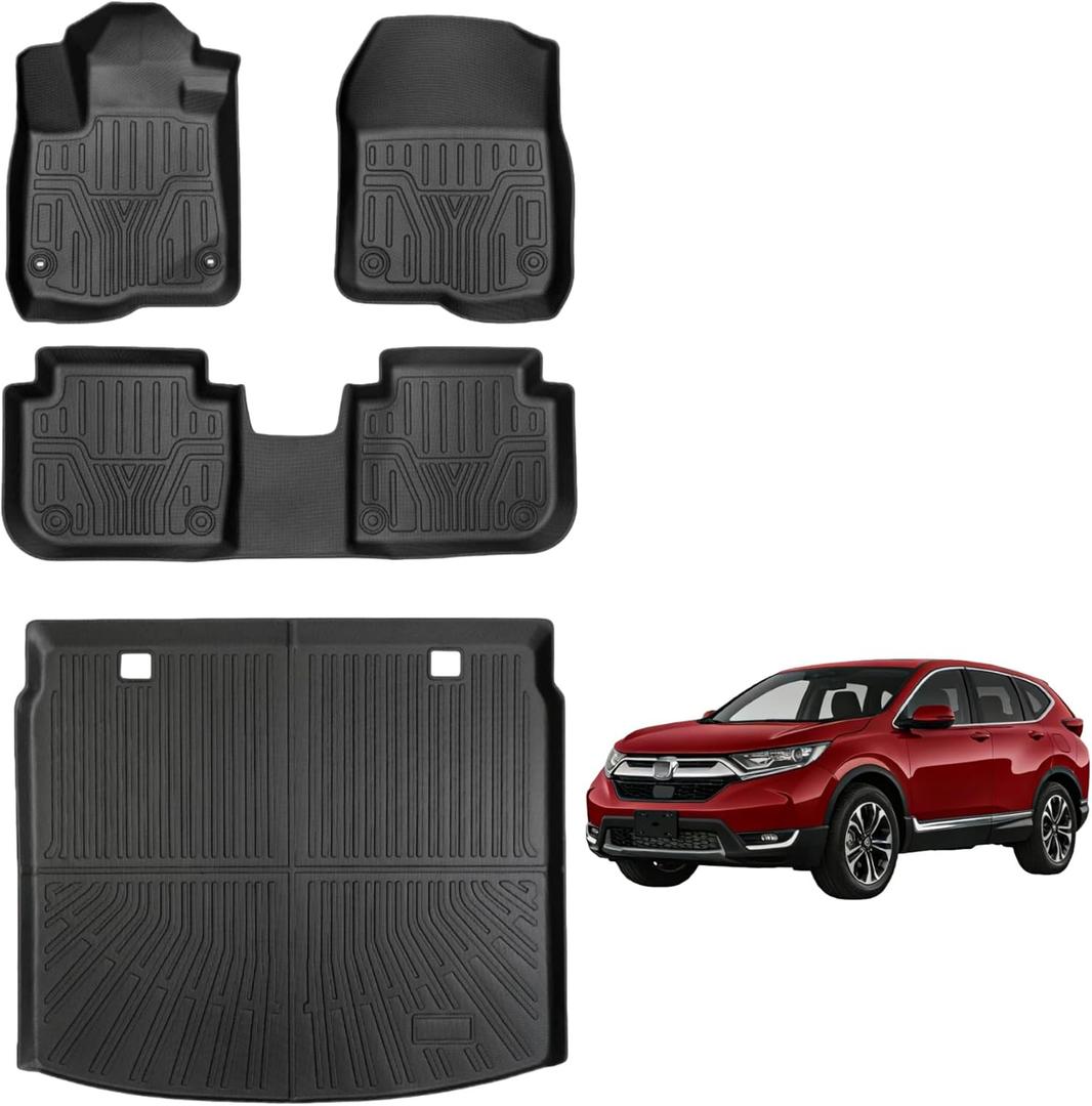 AutoPals Floor Mats Compatible with Honda CRV 2026 2025 2024 2023 (Include Hybrid), Cargo Mat All Weather TPE Trunk Mat Cargo Liner (Upper Position) for CR-V Accessories (Floor Mats+ Trunk Mat)