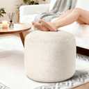 Pouf Ottoman Foot Rest, Comfortable & Soft, Round Footstool for Living Room, Bedroom, Office, Room Decoration, Corduroy Foot Stool Pouf with Odorless & Anti-Clump Filling, Small Beige