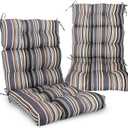 EAGLE PEAK Tufted Outdoor/Indoor High Back Patio Chair Cushions, Set of 2, 46'' x 22'', Brown Stripe