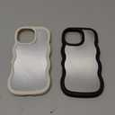 2 Pack Mirror Case for iPhone 16 Pro Max, with Curly Wave Frame Phone Cover Shockproof Protective Cover for iPhone 16 Pro Max Women Girl Makeup, Black, White