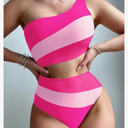 Women's Color Block One Piece Swimsuits Monokini One Shoulder Cutout High Cut Bathing Suits Beachwear Size S