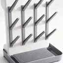 Baby Bottle Drying Rack, Vertical Space Saving Countertop Holder - Large Capacity for 12 Bottles, Pump Parts, Pacifiers, Brushes, Sippy Cups - BPA-Free, Baby Accessories Organizer - Grey (Gray)