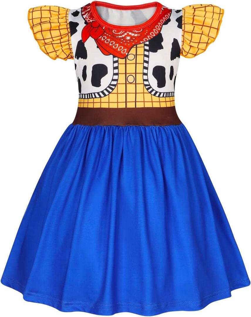 Eledobby Jessie Toy Story Costume Girls Toddler Buzz Lightyear Dress Woody Costume Christmas Birthday Gift Princess Dress Up (120 4-5T, Blue)