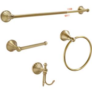 Toocust 4 Piece Antique Brass Gold Bathroom Towel Bar Set - 16"-27.7" Adjustable Wall Mounted Hardware With Towel Holder