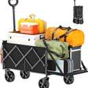 Foldable Wagon with Extended Tailgate: Collapsible Large Capacity Folding Wagon - Heavy Duty Utility Carts for Shopping,Garden,Sports,Groceries,Apartment,Camping,Outdoor - Black