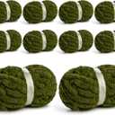 10 Pack Jumbo Chenille Yarn for Crocheting, #10 Super Bulky Baby Soft Yarn for Hand Knitting, 220 yds /70.5 oz Fluffy Chunky Knit Throw Blanket Yarn (Olive Green)