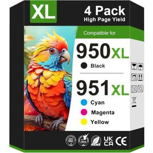 950xl and 951xl Ink Cartridges Replacement for HP 950 and 951 Ink Cartridges Combo Pack Works for HP Officejet Pro 8100 8615 8600 8610 8620 8630 Printers (4 Pack)