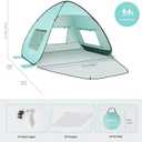 TOBTOS UPF 50+ Pop Up Beach Tent, Easy Set Up Beach Umbrella, Sun Shelter for 2-3 People UV Protection Portable Sunshade, Baby Canopy Cabana, Lightweight with Carry Bag