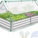 Quictent Raised Garden Bed with Cover Outdoor Galvanized Metal Planter Box Kit, w/ 2 Large Screen Windows Mini Greenhouse 20pcs T Tags 1 Pair of Gloves Included for Growing Vegetables (Clear) (6 x 3 x 1 ft)