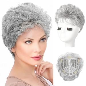 REECHO Hair Topper, Short Wiglet Hair Topper for Women with Thinning Large Coverage Synthetic Top Crown Hairpiece for Women - Silver Mist