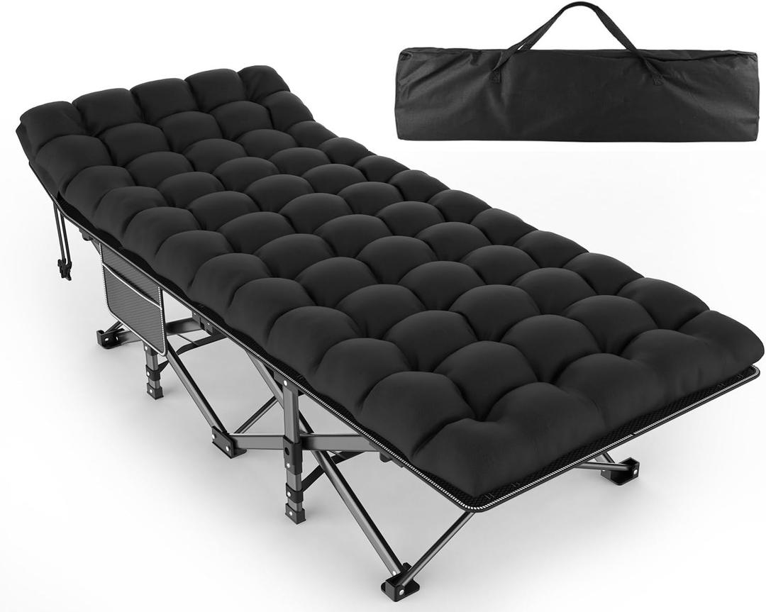 ZENPETIO Camping Cot for Adults, Heavy-Duty Portable Cot Bed with Mattress, Foldable Padded Sleeping Cots for Camping Travel Tent Day Bed Outdoor & Home Guest, Max Load 500 LBS, 75x28x15