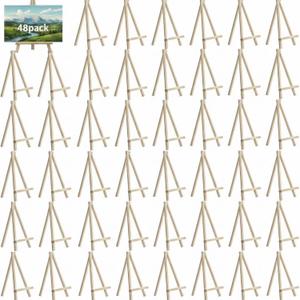 JOVITEC 48 Pack 8 Inch Mini Wood Easel for Painting, Easels Canvas for Art, Crafts, Tripod, Display, Artist Triangle Easels, Tabletop Small Easel Set for Kids and Adults (Wood Color)