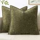 MIULEE Pack of 2 Couch Throw Pillow Covers 16x16 Inch Olive Green Farmhouse Decorative Pillow Covers with Stitched Edge Soft Chenille Solid Dyed Pillow Covers for Sofa Bed Living Room