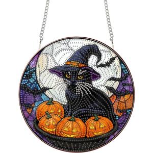 Bimkole Cats Diamond Art Hanging Kit for Adult, DIY 5D Diamond Art Halloween Window Pendant, Acrylic Crystal Art Hanging Ornament Home Wall Garden Front Door Sign Outdoor Decor 7.8x7.8 Inch