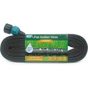 Flat Soaker Hose 25 FT for Garden Beds, 25Ft 1/2" Linkable Consistent Drip Irrigation Hose Save 80% Water, Leakproof Heavy Duty Double Layer Sprinkler Hose