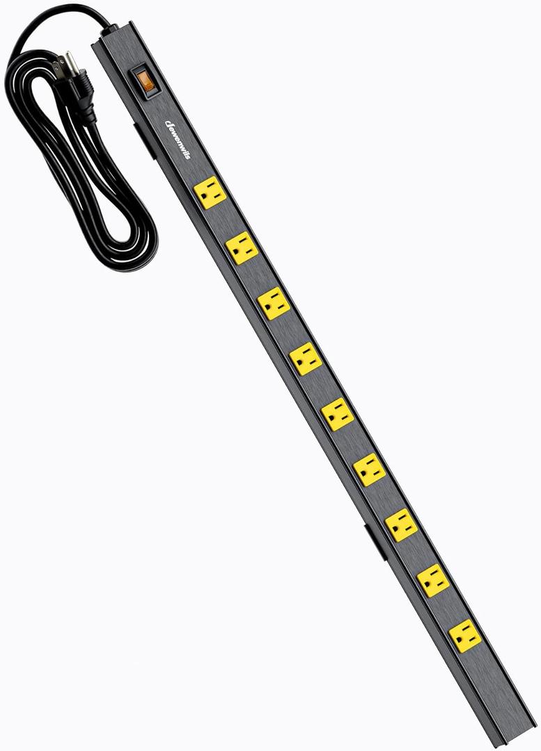 DEWENWILS 9 Outlet Heavy Duty Power Strip with Circuit Breaker, UL Listed, Wide Spaced Long Power Strip, 6FT Power Cord, Wall Mount Metal Power Bar for Workshop, Enclosed Garage, Office, Workbench