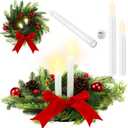 Suncalla 3 Pcs 13.5 Inch Christmas Centerpiece Include Christmas Candle Wreath with 2 Flameless Candles Red Ribbons Pine Cones Red Berries Spherical Xmas Table Centerpiece Decor for Party Winter Decor