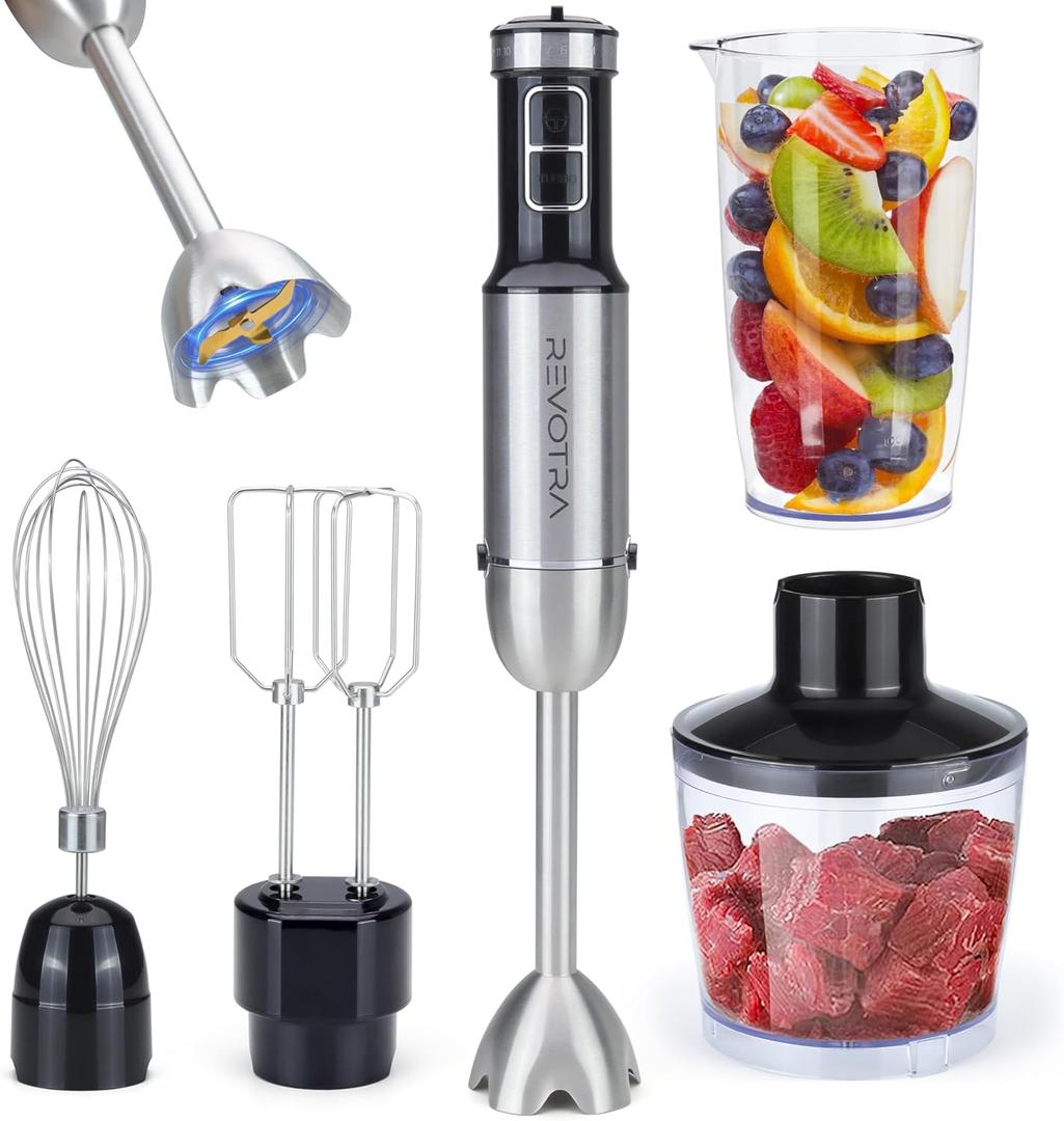 Immersion Blender Handheld, 5 in 1 Hand Blender, 12 Speed Stainless Seel Immersion Blender, Whisk, Chopper, Beaker, Beaters, Christmas Gift, New Year Gift