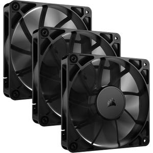 CORSAIR RS120 120mm PWM Fans  Daisy-Chain Connection  Low-Noise  Magnetic Dome Bearing  Triple Pack  Black (3 x 120mm)