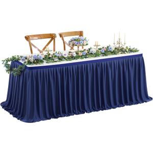 Wish Care 6ft Long Navy Blue Table Skirt for Rectangle Tables Decorations - Wrinkle Resistant Polyester Pleated Table Skirting Desk Skirts for Office Baby Shower Birthday Party Wedding Banquet