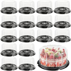 20 Pack 6 Inch Disposable Cake Container with Dome Lids, Clear Plastic Cake Carrier with Lid, Clear Cake Display Containers for Transport, Party, Carry