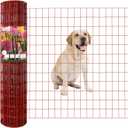 Red PVC Coated Welded Wire Fence 36 Inch x 50 Foot, 2 Inch x 3 Inch 16GA, Garden Border Fencing Roll Vinyl Coating Metal Wire Mesh for Yard Vegetable Plant Protection Poultry Netting