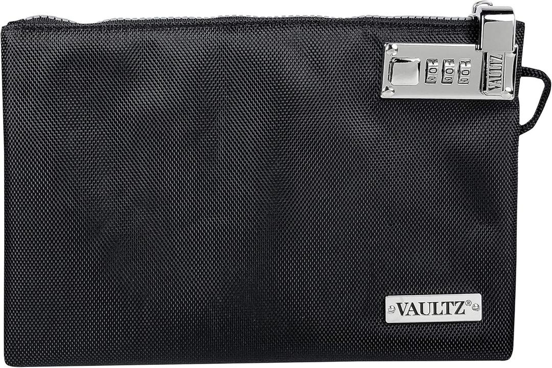 Vaultz Money Bag with Lock - 7 x 10 Inches, Men & Women's Locking Accessories Pouch for Cash, Bank Deposits, Wallet, Medicine, Phone and Credit Cards - Black