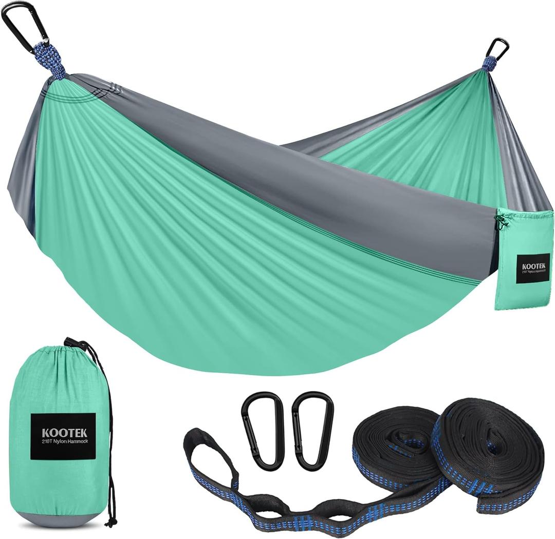 Kootek Camping Hammock, Portable Hammocks with Tree Straps & Attached Carry Bag, Camping Essentials Gear, Perfect for Outside Indoor Hiking Beach Backpack Travel (Large, Turquoise & Grey)