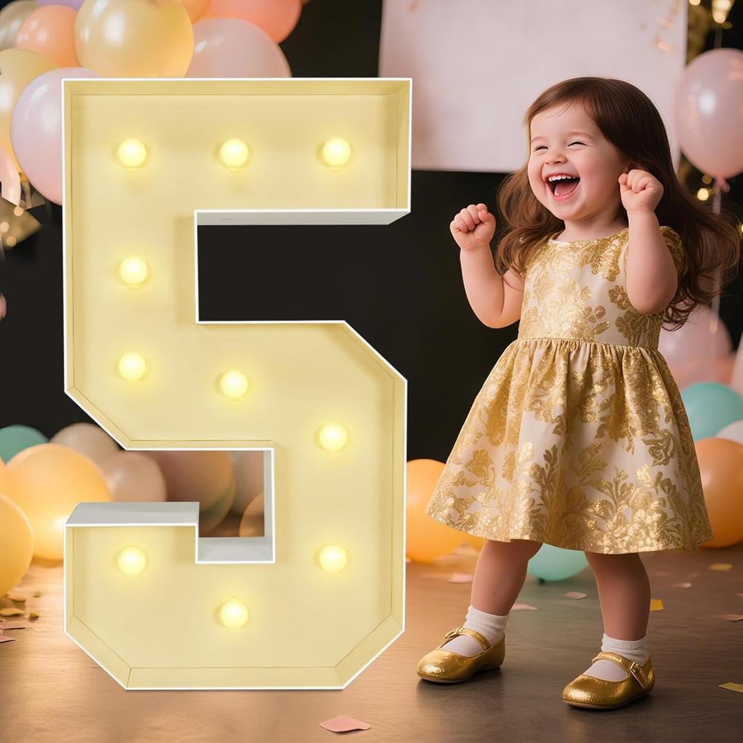 Marquee Light Up Numbers: 3FT Large Decorative Letters Signs for Party Decorations Baby Shower Birthday Wedding Engagement Anniversary, 3 Feet Tall Pre-Cut DIY Foamboard Number 5 - Easy to Assemble