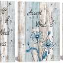 Nachic Wall Rustic Blue Flower Wall Art Decor Dandelion Painting Pictures Accept What is Let Go of What Was Have Faith in What Will Be Sign Vintage Farmhouse Bathroom Decorations