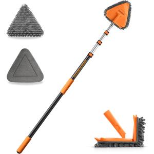 4-12 ft Wall Cleaner Tool with Extension Pole for Baseboards and Walls | 3-in-1 Wall Washer Mop for Painted Walls, Windows and High Ceilings // Long Handle Cleaning Mop with 4 Replacement Pads