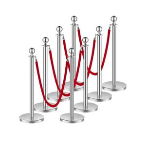 VEVOR Stanchion Post, 8 Pcs Crowd Control Barrier Set with 4 Red Velvet Ropes, 5 ft Stainless Steel Silver Stanchion Post Queue with Sand Injection Hollow Base for Theater, Party, Wedding, Exhibition