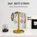 LSK 360 Rotating Sunglasses Organizer, Stainless Steel Glasses Holder Stand with Organizer Tray, Eyeglasses Holder with Storage Base for Dresser, Desk Table, Nightstand & Home Decor, Gold