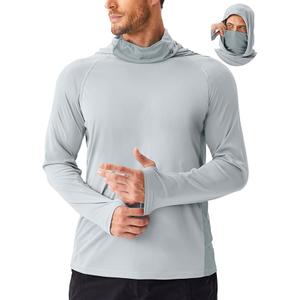 PINSPARK Men's Sun Protection Hoodie with Mask UPF 50+ UV Long Sleeve Shirt Men Rash Guard Performance Fishing Hiking Shirt Size L