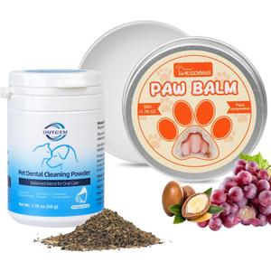 Dental Powder & Pet Teeth Cleaning Powder Kit for Dogs & Cats  Complete Oral Care Kit for Clean Teeth & Fresh Breath  Includes Dog Paw Balm, Nose Balm & Protective Paw Wax (1.76 Ounce (Pack of 1))