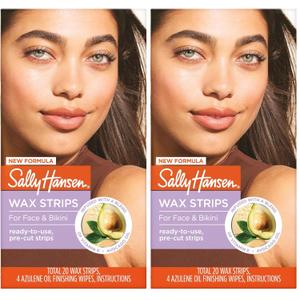 Sally Hansen Wax Kit Wax Strips for Face & Bikini| Vegan,Dermatologist Tested,Long-Lasting Smooth Skin |,20 Count (Pack of 2),
