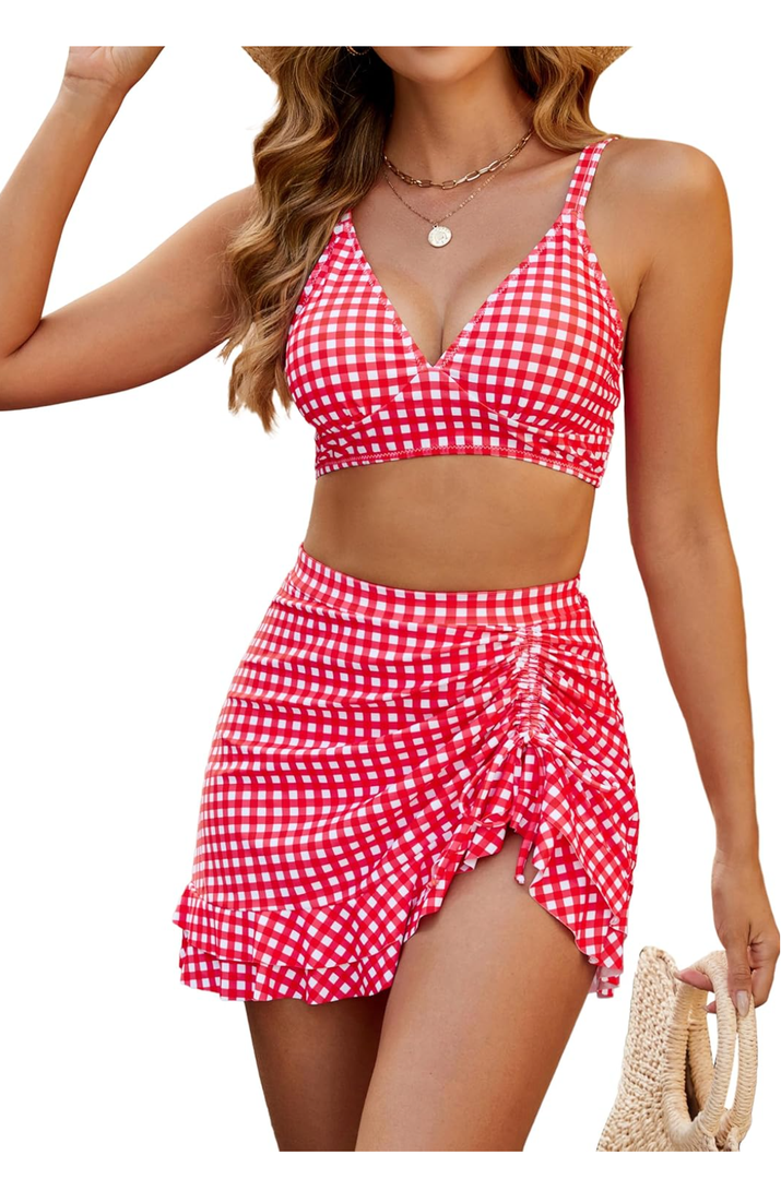 Blooming Jelly Women's High Waisted Bikini Sets Tummy Control Swim Skirt Two Piece Swim Suit 2025 Retro Swimsuit, Size S