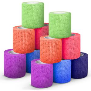 Ever Ready First Aid Self Adherent Cohesive Bandages 3" x 5 Yards - 12 Count, Rainbow Colors