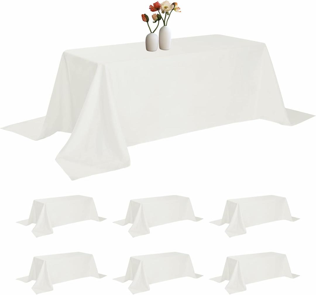 6 Pack Rectangle Tablecloth 90 x 156 Inches Ivory Table Cloth Stain and Wrinkle Resistant Washable Polyester Fabric Table Cover for Party, Wedding and Banquet Decoration