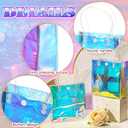Sherr 16 Pcs Holographic Small Gift Bag Reusable Iridescent Clear Bags for Women PVC Plastic Goodie Holder with Handles for Shopping Christmas Holiday Gift Party Favor(5.91" x 6.3" x 2.76",Rainbow)