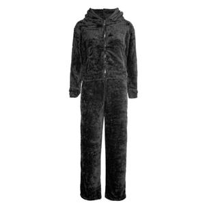 Womens Faux Fur 2PCS Lounge Wear Zip Up Tracksuits Ladies Fleece Fluffy Hooded (Small, Black)
