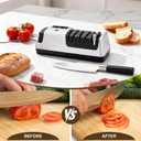 Silver Professional 3-Stage Electric Knife Sharpener for Kitchen Knives, LCD Screen, 100% Diamond Abrasive, Adjustable Rotational Speed, Precision Angle Guides for All Kitchen Knives