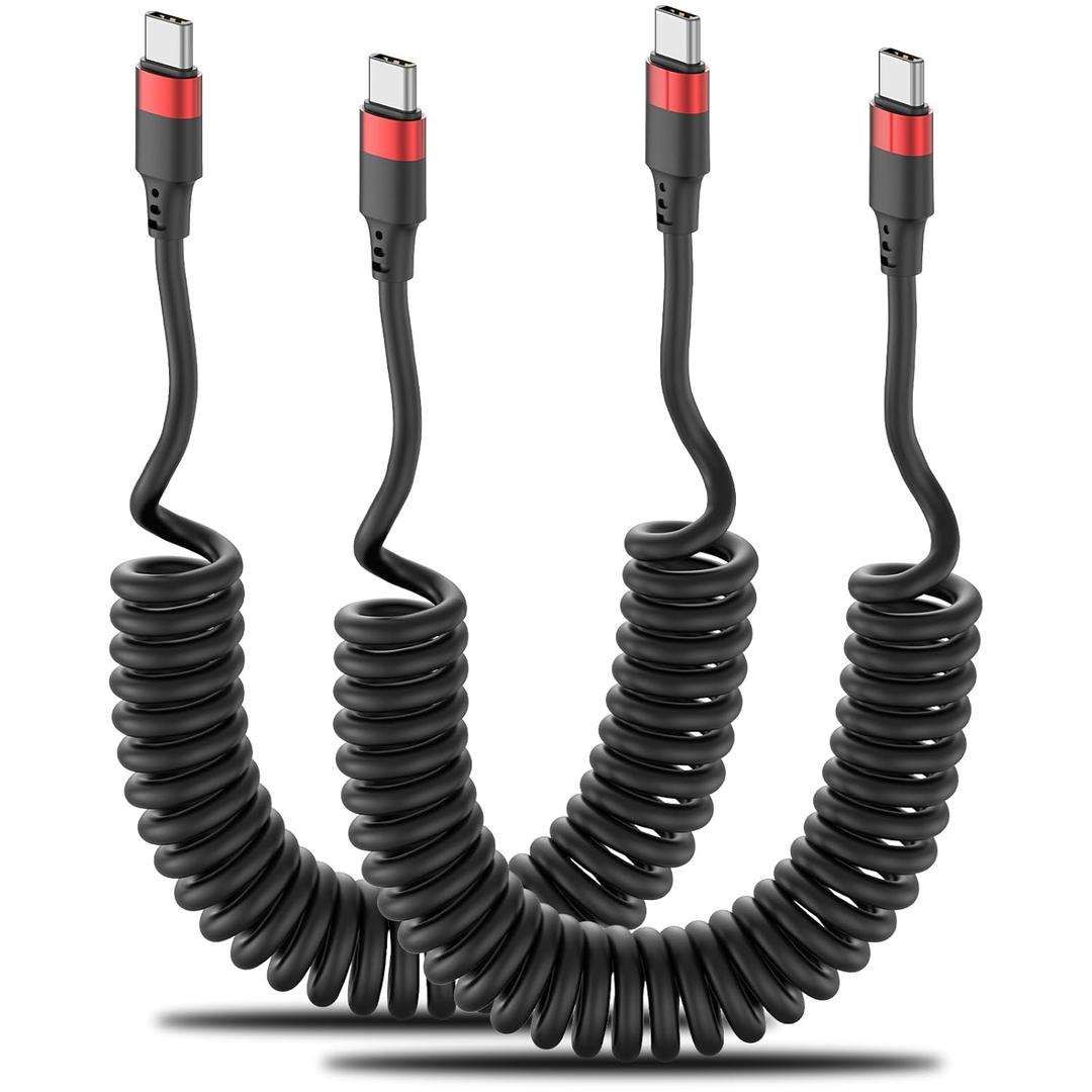 Coiled USB C to USB C Cable, 2 Pack 3FT USBC Car Charger Cord, USBC to USBC Coiled Cable Fast Charging for Carplay, iPhone 17/16/15 Plus/Pro Max, Samsung Galaxy S25 S24 S23, Pixel 10 9